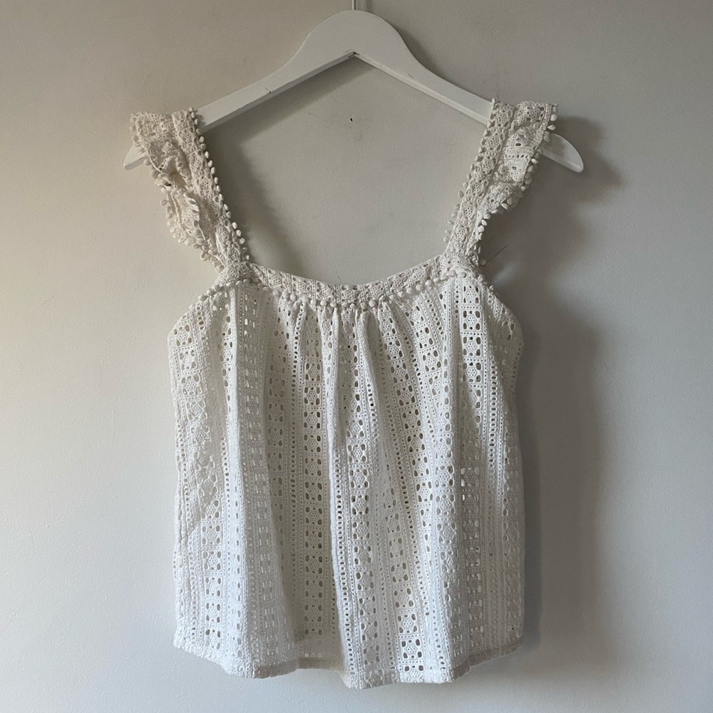 SEZANE White Eyelet Tank Top 36 S